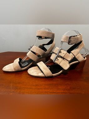 Vintage Rebecca Minkoff Ilana slate Suede Strappy Buckle Block Heel Sandals